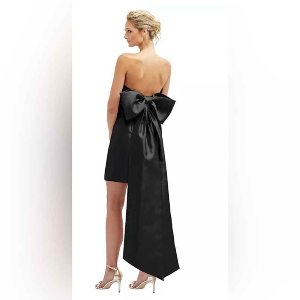 Alfred Sung black cocktail dress with long bow detail